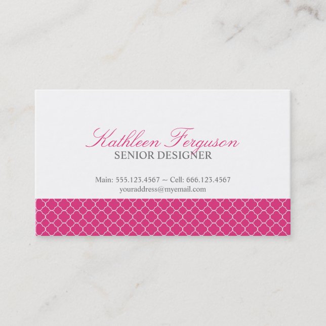 Carte De Visite Motif moderne Quatrefoil rose chaud (Devant)