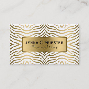 Carte De Visite Motif moderne White & Gold Zebra Stripes