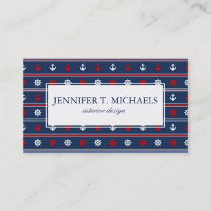 Carte De Visite Motif nautique blanc et bleu rouge