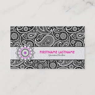 Carte De Visite Motif noir blanc et rose élégant Paisley