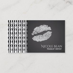 Carte De Visite Motif noir & blanc & Faux Silver Lèvres brillantes