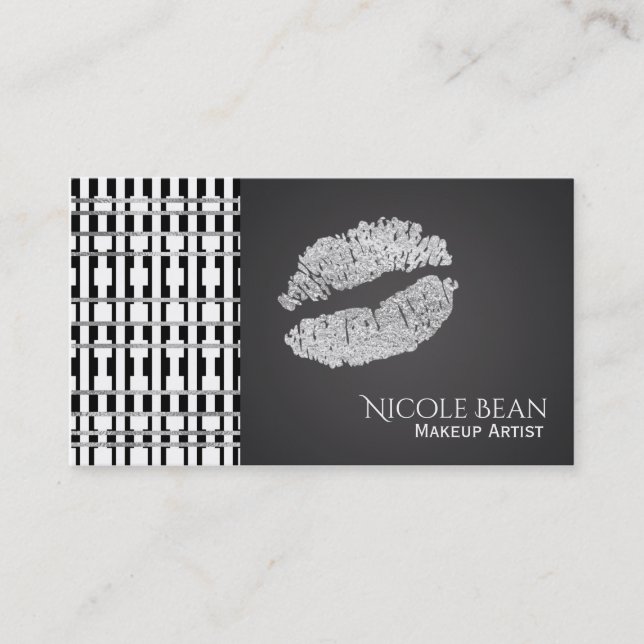 Carte De Visite Motif noir & blanc & Faux Silver Lèvres brillantes (Devant)