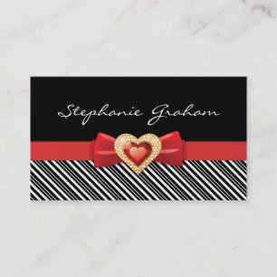Carte De Visite Motif noir blanc rayé avec arc rouge et bijou