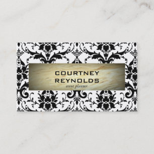 Carte De Visite Motif noir et blanc rétro Damas Marbre