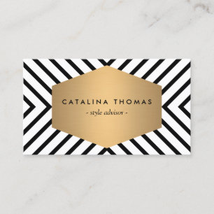 Carte De Visite Motif noir et blanc rétro Mod avec Emblème or