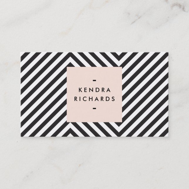 Carte De Visite Motif noir et blanc rétro Nom simple Logo (Devant)
