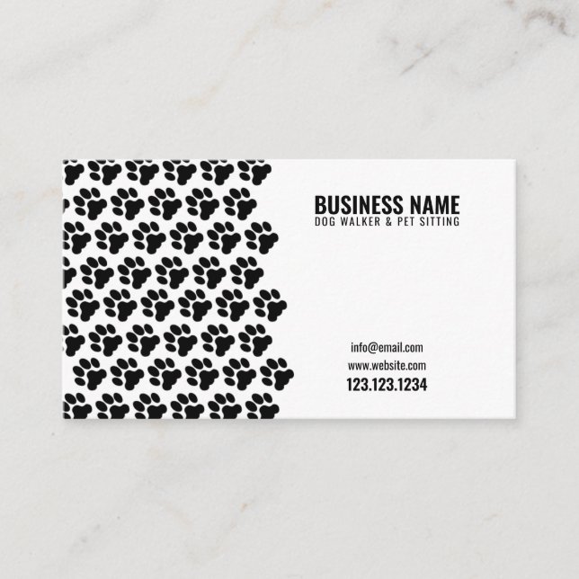 Carte De Visite Motif noir et blanc simple Empreinte de patte chie (Devant)