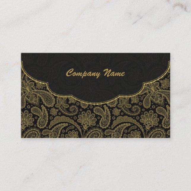 Carte De Visite Motif noir et or Ornate Paisley (Devant)