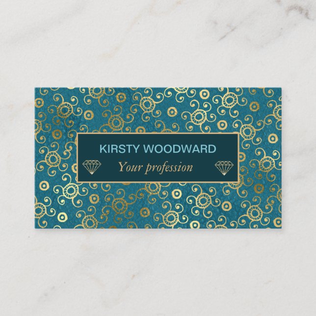 Carte De Visite Motif Peacock Turquoise et Gold Foil Bohème (Devant)