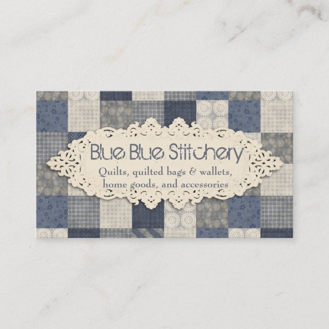 Carte De Visite Motif piquant de quilter de crème bleue de denim (Devant)