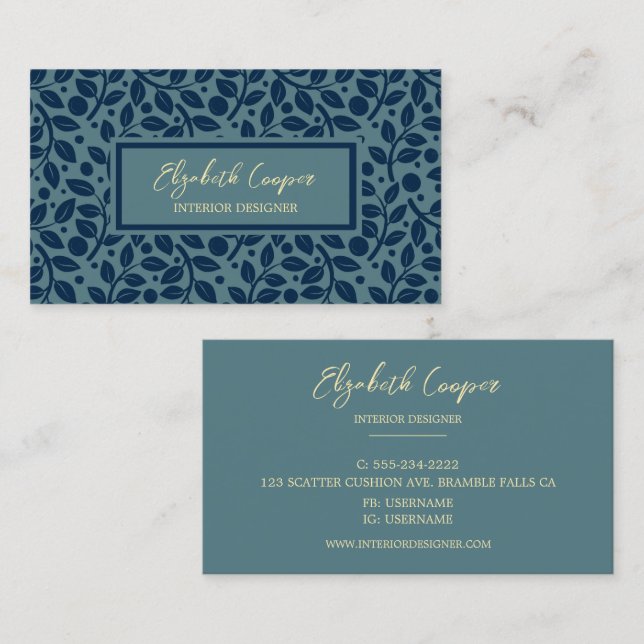 Carte De Visite Motif professionnel pour feuille de ton bleu (Devant / Derrière)