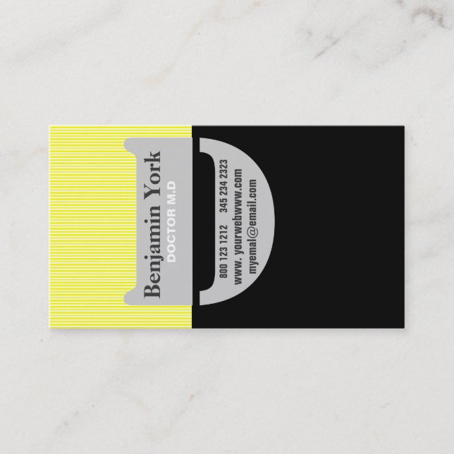 Carte De Visite Motif rayé professionnel jaune à moitié noir (Devant)