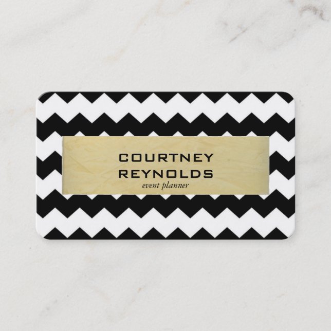 Carte De Visite Motif rétro noir blanc et beige Chevron (Devant)