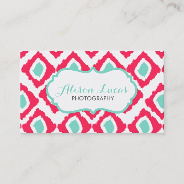 Carte de visite Motif rose et Aqua Ikat (Devant)