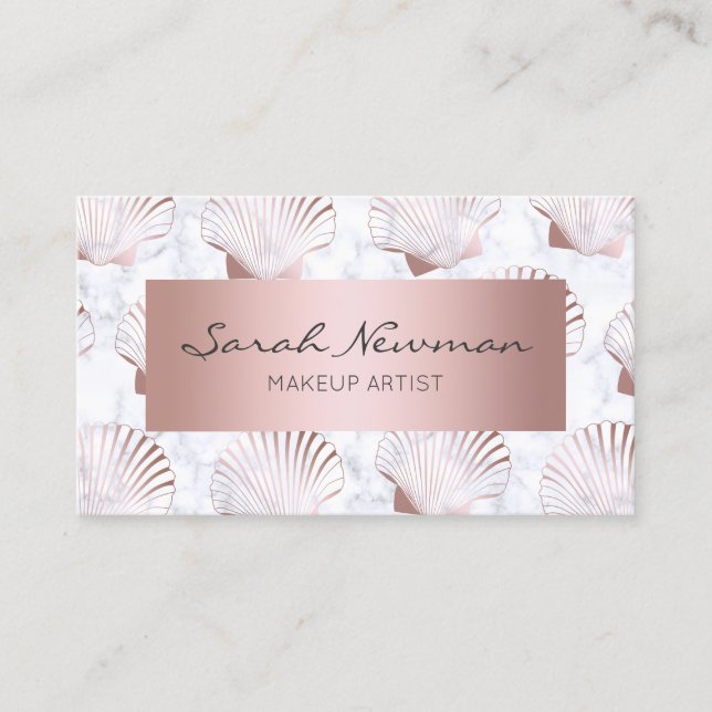 Carte De Visite Motif rose Girly de coquillage d'or et marbre (Devant)
