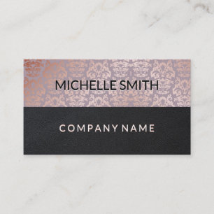 Carte De Visite Motif rose Gold Damask Bloc de couleur en cuir noi