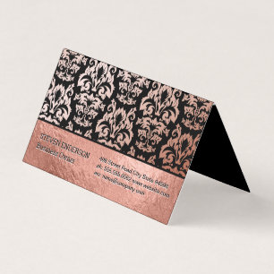 Carte De Visite Motif rose Gold Foil et Damask