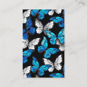 Carte De Visite Motif sans couleur foncée avec papillons bleus Mor