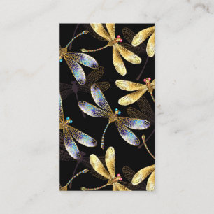 Carte De Visite Motif sans couture avec libellules d'or