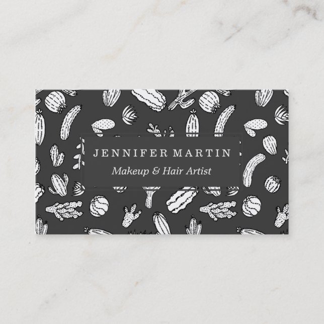 Carte De Visite Motif succulent blanc et noir moderne de cactus (Devant)