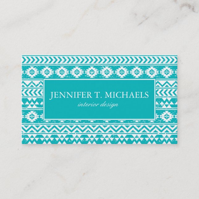Carte De Visite Motif tribal aztèque grunge turquoise (Devant)