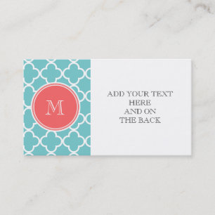 Carte De Visite Motif turquoise de Quatrefoil, monogramme de