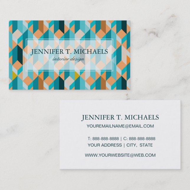 Carte De Visite Motif turquoise et orange de formes (Devant / Derrière)