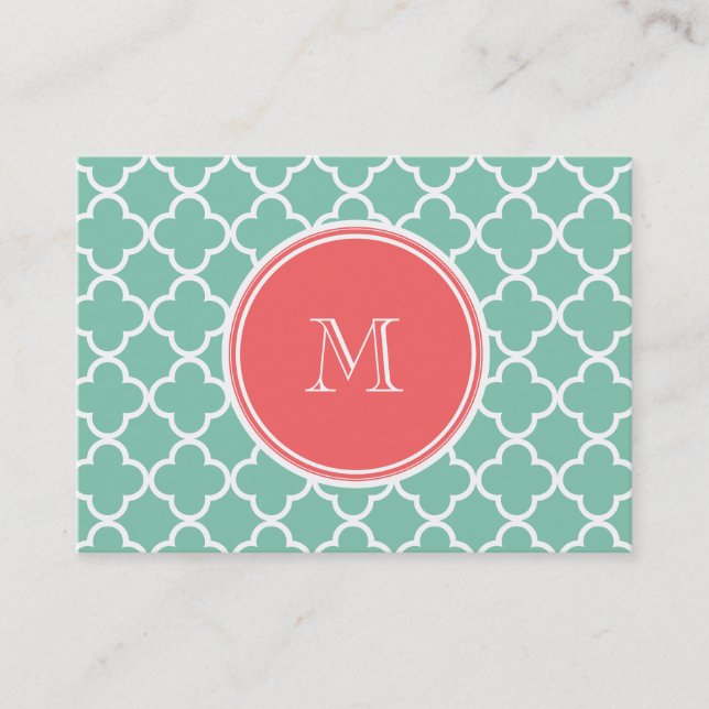 Carte De Visite Motif vert en bon état de Quatrefoil, monogramme (Devant)