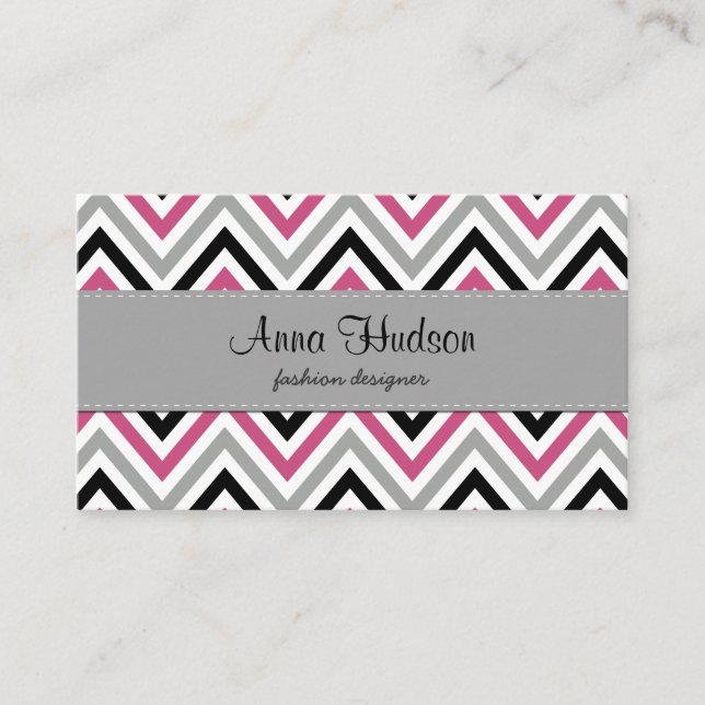 Carte De Visite Motif Zigzag, Motif Chevron, rose, gris, noir (Devant)