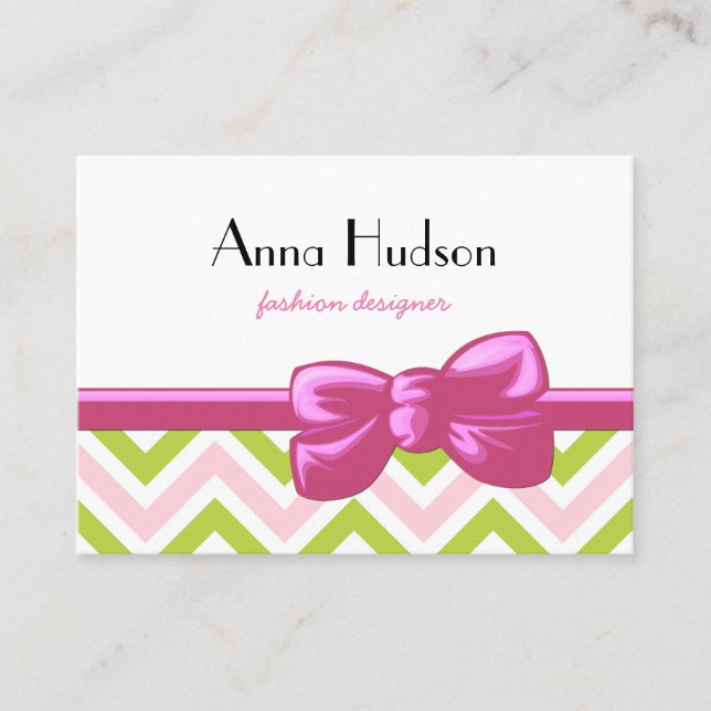 Carte De Visite Motif Zigzag, Motif Chevron, Vert, Rose (Devant)