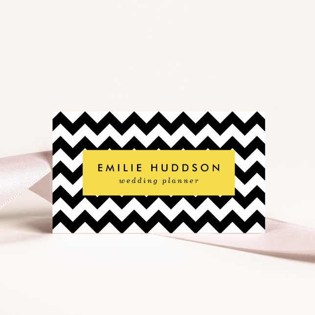Carte De Visite Motif Zigzag noir et blanc, Motif Chevron (Créateur téléchargé)