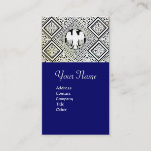 CARTE DE VISITE MOTIFS BLEU NOIR ET BLANC D'AIGLE ROMAIN DAMASK