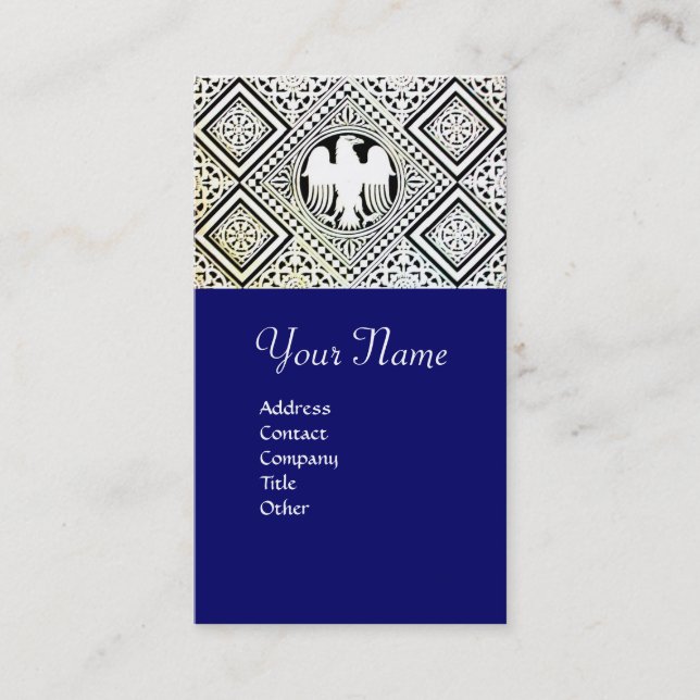 CARTE DE VISITE MOTIFS BLEU NOIR ET BLANC D'AIGLE ROMAIN DAMASK (Devant)