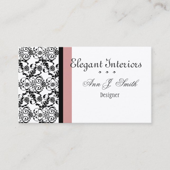 Carte De Visite Motifs classiques de Damas de dentelle rose (Devant)
