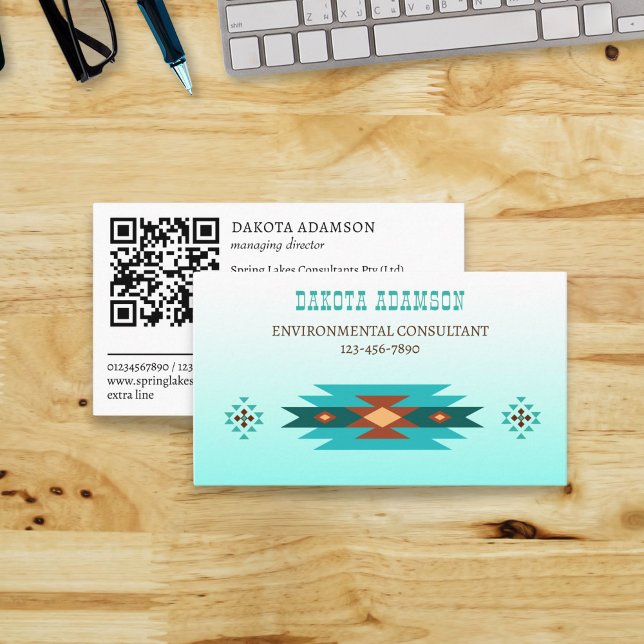 Carte De Visite Motifs tribaux turquoise du sud-ouest des Boho QR (Créateur téléchargé)
