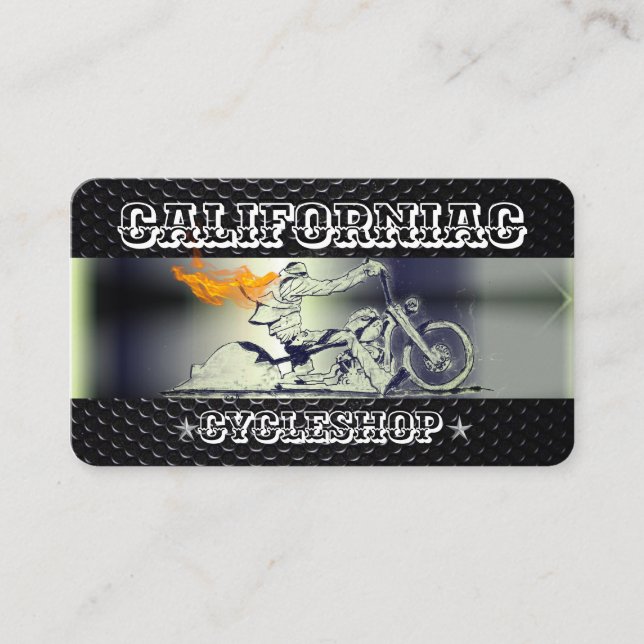 Carte de visite moto élégant, noir et chrome (Devant)
