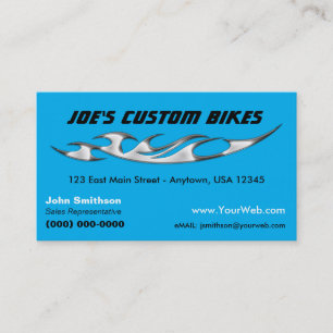 Carte De Visite Moto personnalisée Chrome Flame Custom Bike Shop