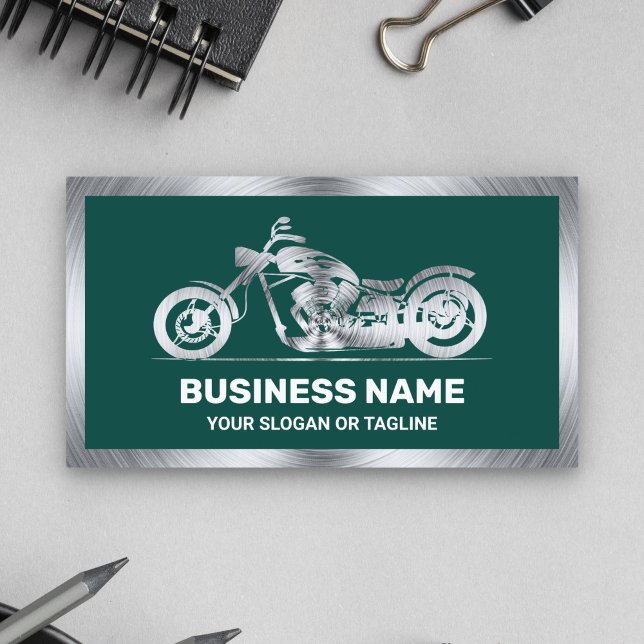 Carte De Visite Motocyclette en acier vert foncé Mécanique (Créateur téléchargé)