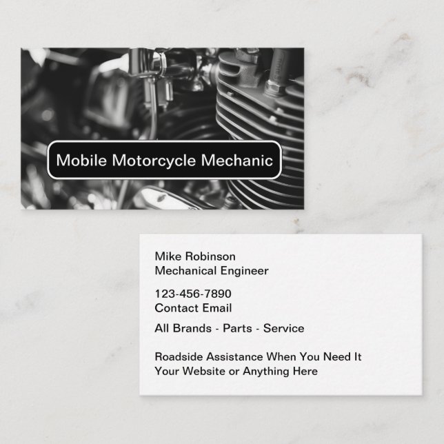 Carte De Visite Motorcycle Mobile Mechanic Service (Devant / Derrière)