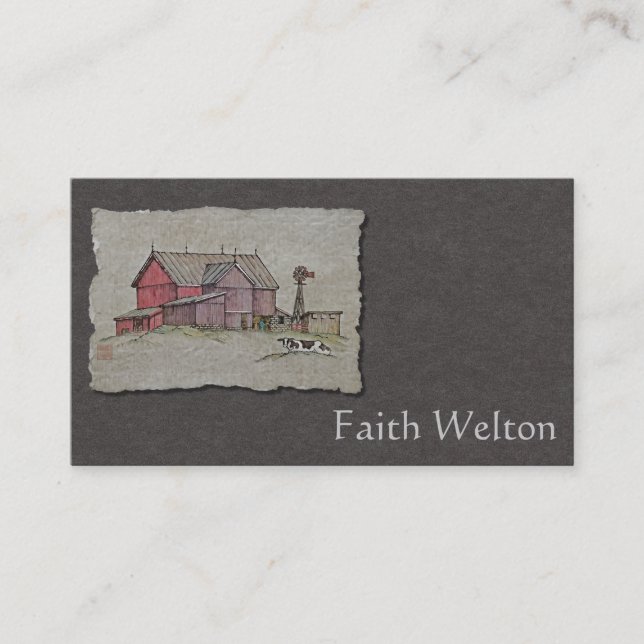 Carte De Visite Moulin à vent et vache de grange (Devant)