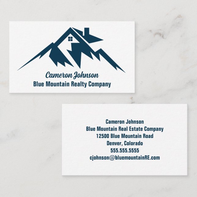 Carte De Visite Mountain Real Estate Company Custom Blue (Devant / Derrière)