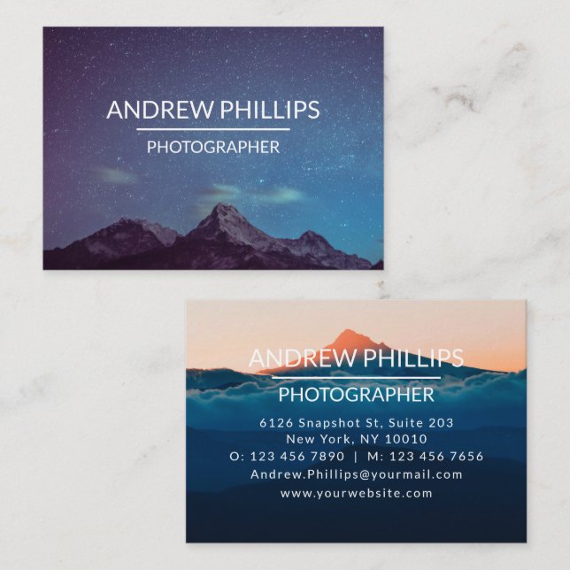 Carte De Visite Mountain Starry Silhouette Sunrise Custom Business (Devant / Derrière)