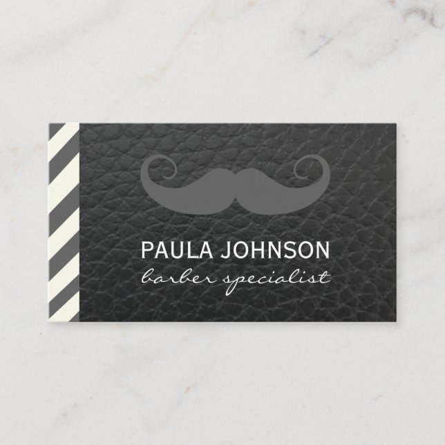 Carte De Visite Moustache Barber Shop Pole cuir noir (Devant)