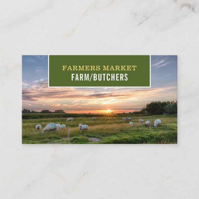 Carte De Visite Moutons en champ, fermier et boucher (Devant)