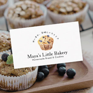 Carte De Visite Muffin aux myrtilles bleu rustic aquarelle Boulang