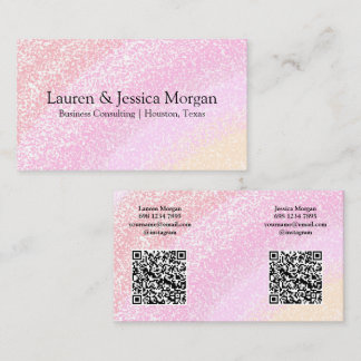 Carte De Visite Multiple QR Code 2 Names & Contact Pink Glitter