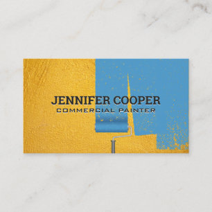 Carte De Visite Mur texturé jaune   Peinture à rouleaux bleu