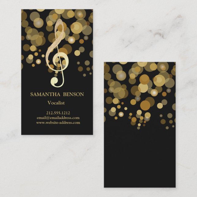 Carte De Visite Music Teacher Musical Clef Logo Black Glitter (Devant / Derrière)