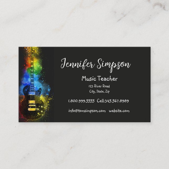 Carte De Visite Music Teacher Musical Notes Guitare Band (Devant)