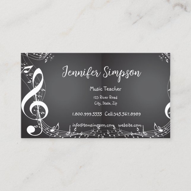 Carte De Visite Music Teacher Notes musicales Piano Guitar Band Bu (Devant)